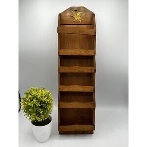 Vintage Wood Wall Mail Letter Organizer 5 Slot Key Hooks Gold Eagle Americana